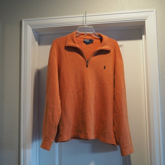 Polo by Ralph Lauren Men's Rust Orange Quarter-zip Sweater sz Medium 100% Cotton - Picture 1 of 15